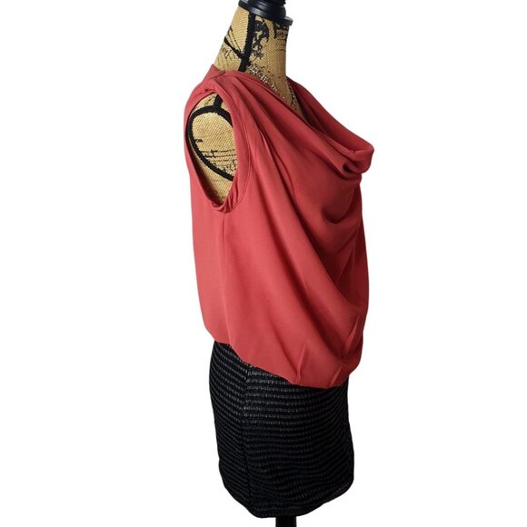 UB LA Womens Sleeveless Dress S Coral Drape Neck Textured Black Party Cocktail - Picture 2 of 6